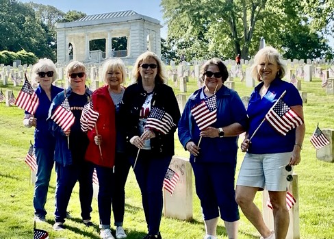 Chapter members placed flags on graves in conjunction with the Boy Scouts on May 27 for the memorial day, ceremony. In attendance was Regent Karen Kivette,Vice Regent Melissa Tanner, Registrar Eva Garrett, Past Regent, Linda Lopez, Past Regent Anita Mashburn, Chapter Member Bev Deville. 