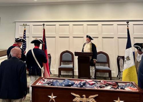 The Robert, Forsyth and Piedmont Chapters, SAR  Flag Retirement Ceremony on June 10 was attended by Vice Regent, Melissa Tanner, Recording Secretary, Andrea Riddle, Trish Johnstone, and Norma Reeves. 